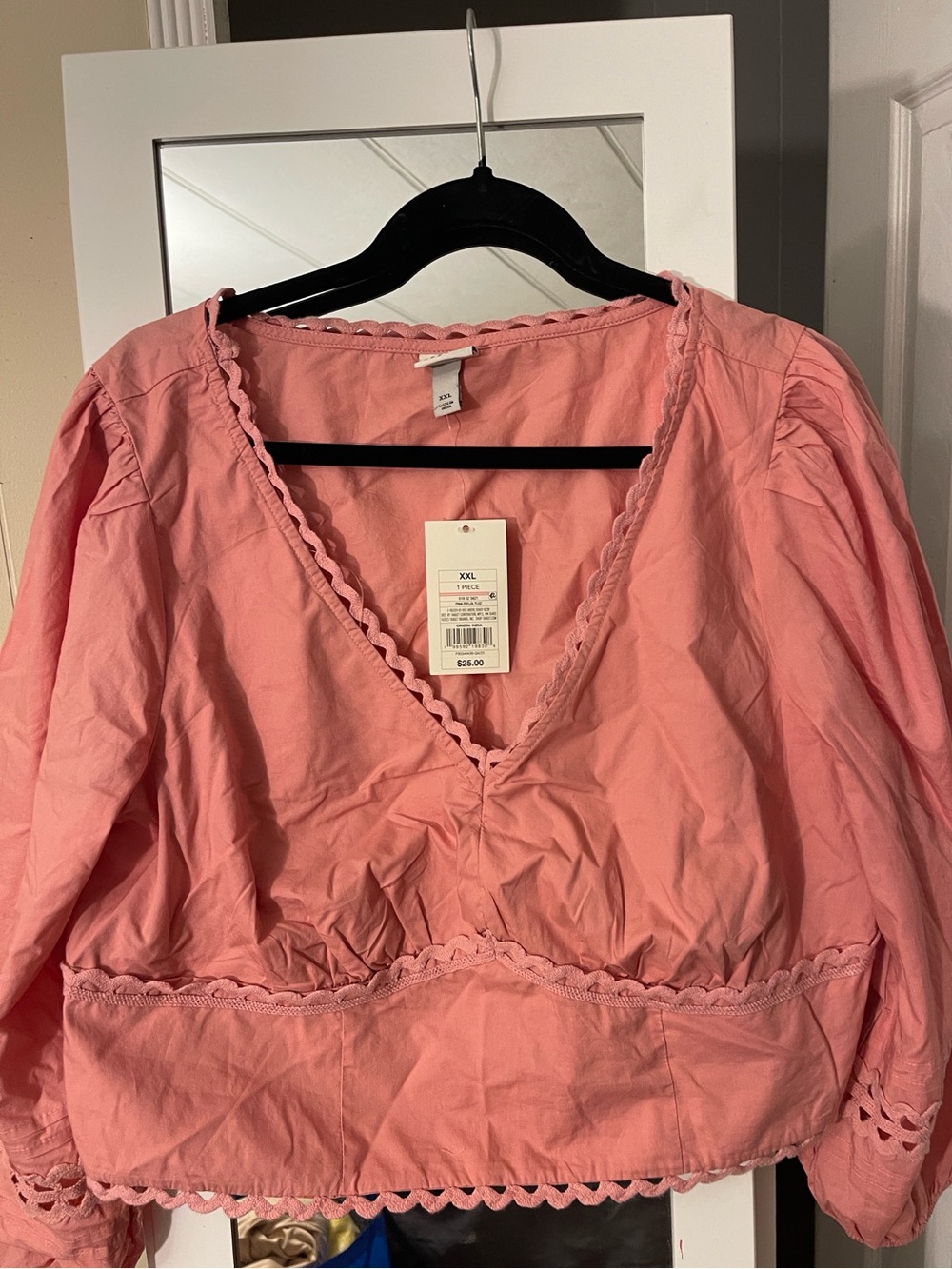 a new day Pink V-Neck Scalloped Hem Peasant Top